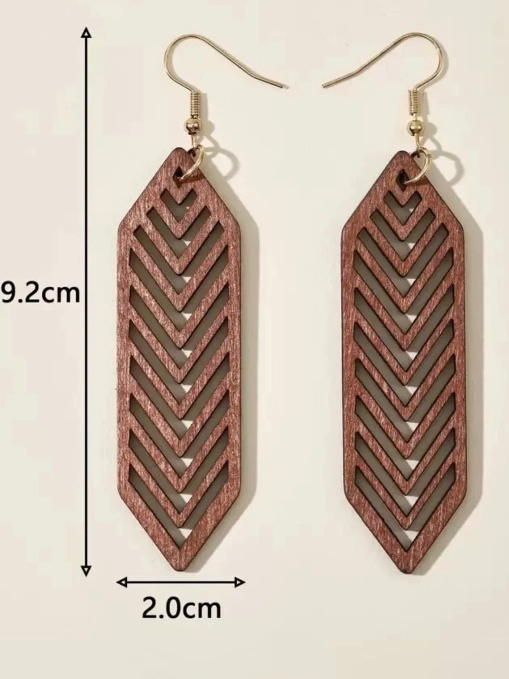 Brown Hollow Hexagon Striped Dangle Wooden Earrings, Minimalist & Casual